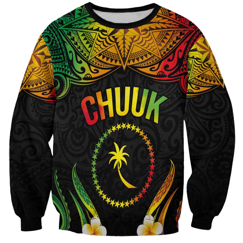 Personalised Chuuk Independence Day Sweatshirt Polynesian Tattoo and Plumeria Reggae Color
