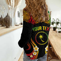 Personalised Chuuk Independence Day Women Casual Shirt Polynesian Tattoo and Plumeria Reggae Color