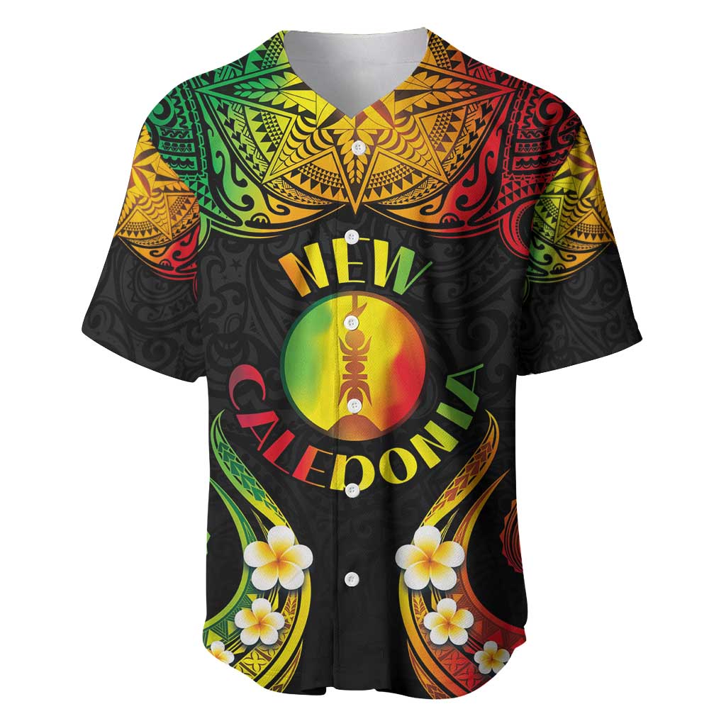 Personalised New Caledonia Independence Day Baseball Jersey Polynesian Tattoo and Plumeria Reggae Color LT03 Reggae - Polynesian Pride