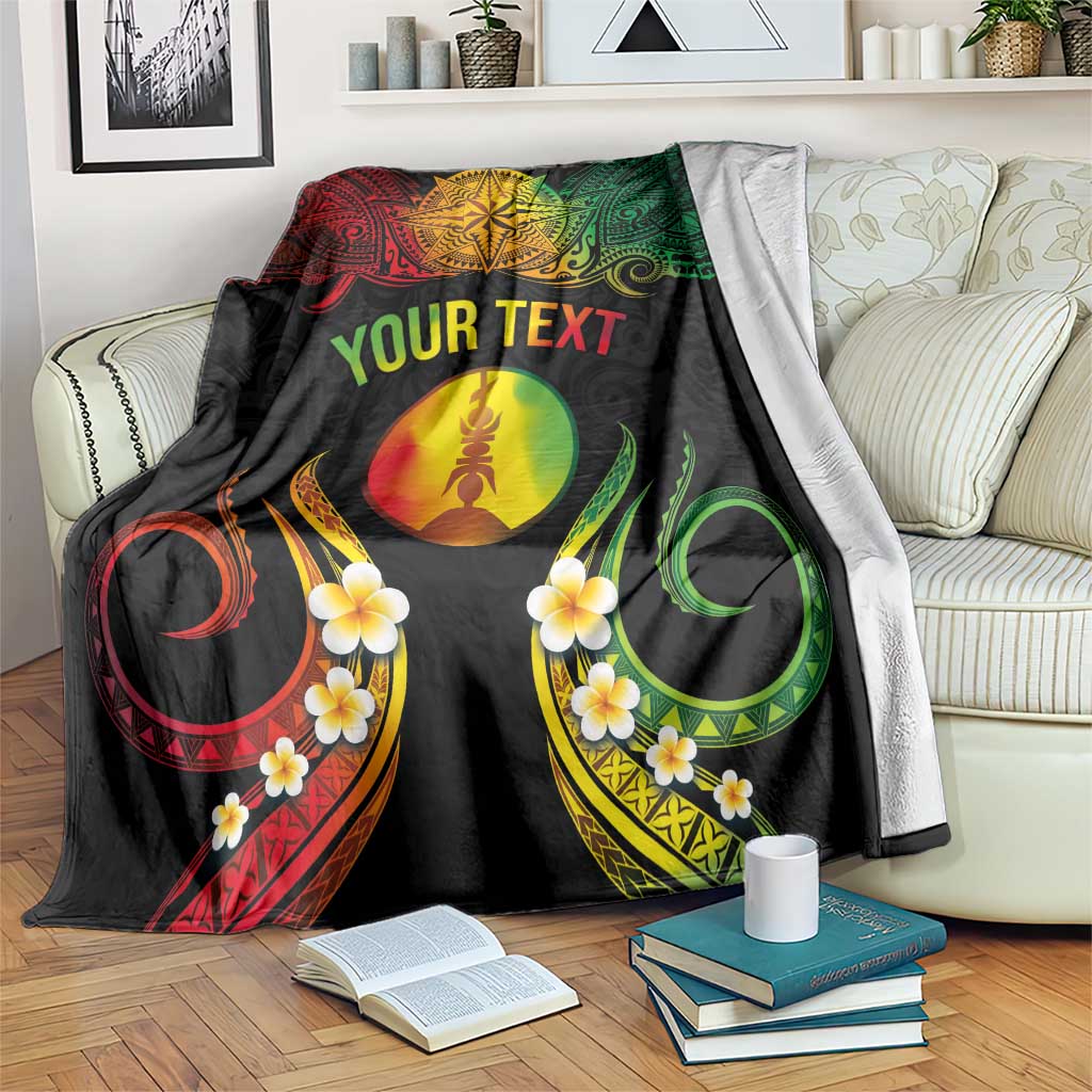 Personalised New Caledonia Independence Day Blanket Polynesian Tattoo and Plumeria Reggae Color