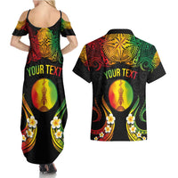 Personalised New Caledonia Independence Day Couples Matching Summer Maxi Dress and Hawaiian Shirt Polynesian Tattoo and Plumeria Reggae Color LT03 - Polynesian Pride