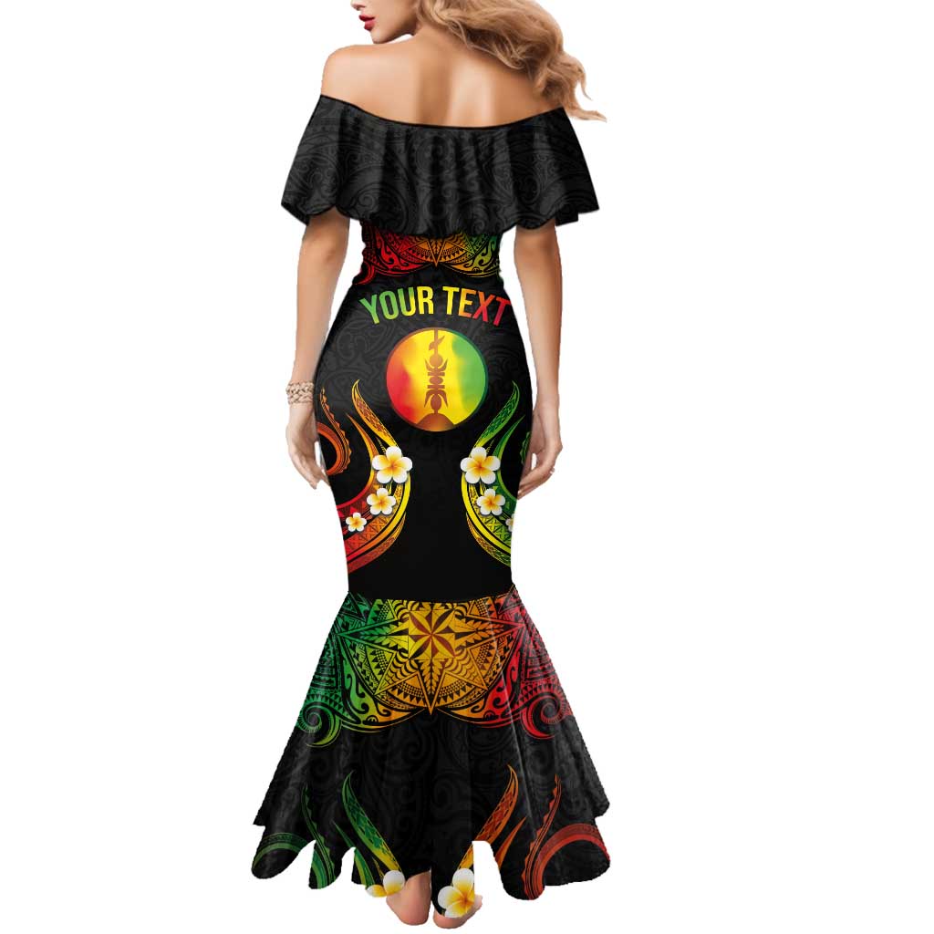 Personalised New Caledonia Independence Day Family Matching Mermaid Dress and Hawaiian Shirt Polynesian Tattoo and Plumeria Reggae Color LT03 - Polynesian Pride