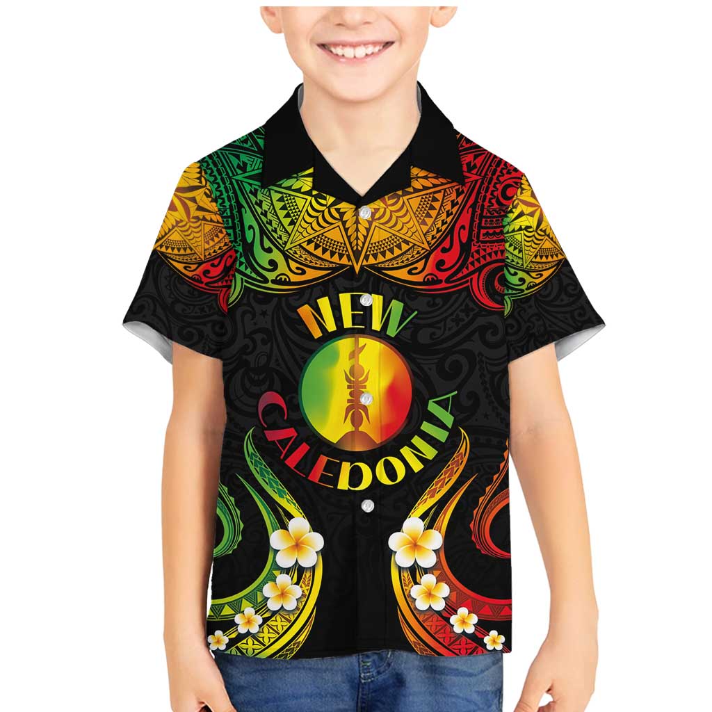 Personalised New Caledonia Independence Day Family Matching Mermaid Dress and Hawaiian Shirt Polynesian Tattoo and Plumeria Reggae Color LT03 Son's Shirt Reggae - Polynesian Pride