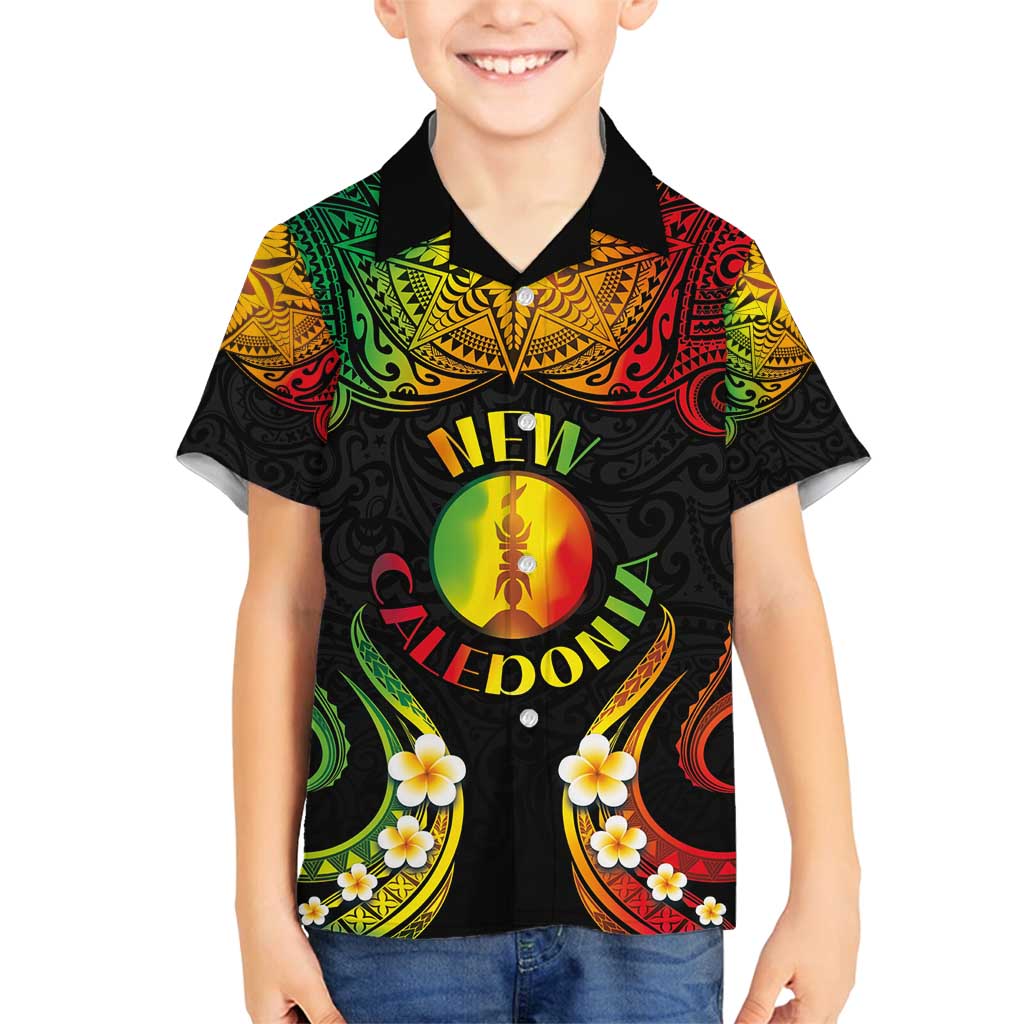 Personalised New Caledonia Independence Day Family Matching Off Shoulder Maxi Dress and Hawaiian Shirt Polynesian Tattoo and Plumeria Reggae Color LT03 Son's Shirt Reggae - Polynesian Pride