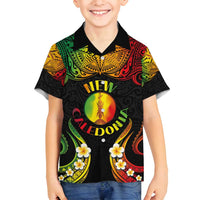 Personalised New Caledonia Independence Day Family Matching Off Shoulder Maxi Dress and Hawaiian Shirt Polynesian Tattoo and Plumeria Reggae Color LT03 Son's Shirt Reggae - Polynesian Pride