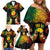 Personalised New Caledonia Independence Day Family Matching Off Shoulder Short Dress and Hawaiian Shirt Polynesian Tattoo and Plumeria Reggae Color