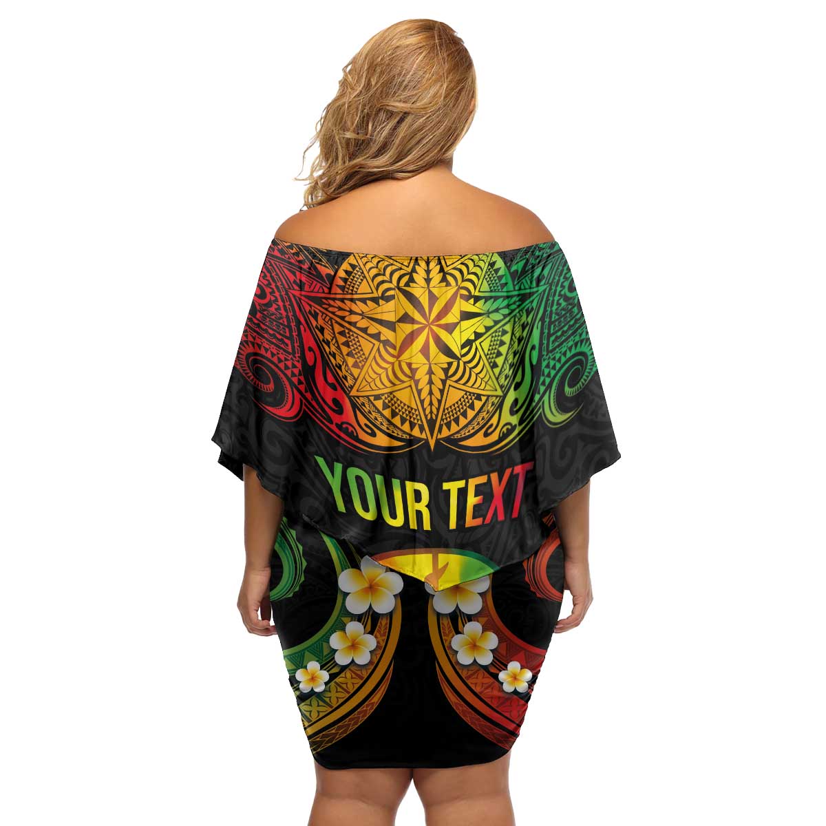 Personalised New Caledonia Independence Day Family Matching Off Shoulder Short Dress and Hawaiian Shirt Polynesian Tattoo and Plumeria Reggae Color LT03 - Polynesian Pride