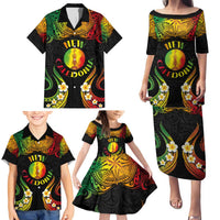 Personalised New Caledonia Independence Day Family Matching Puletasi and Hawaiian Shirt Polynesian Tattoo and Plumeria Reggae Color LT03 - Polynesian Pride