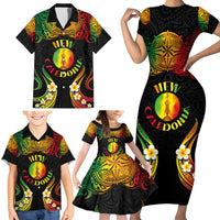 Personalised New Caledonia Independence Day Family Matching Short Sleeve Bodycon Dress and Hawaiian Shirt Polynesian Tattoo and Plumeria Reggae Color LT03 - Polynesian Pride