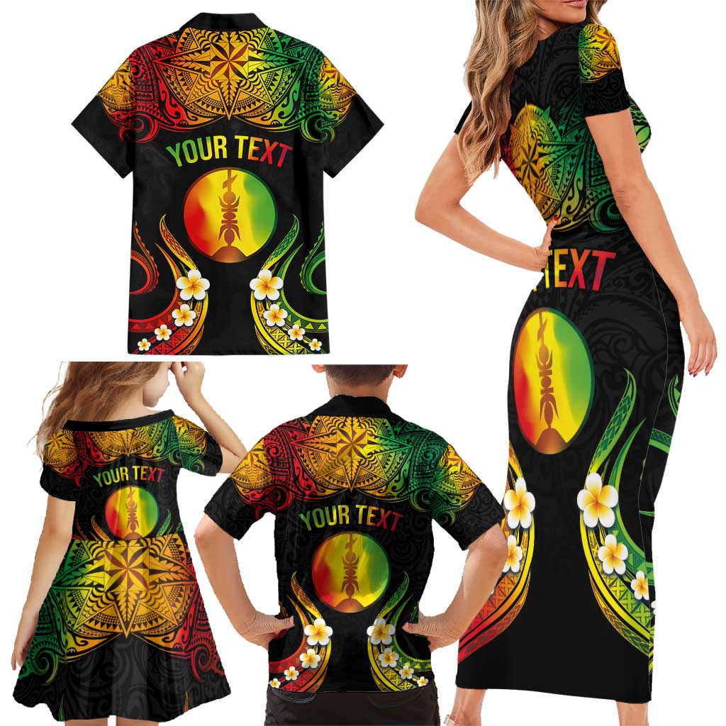 Personalised New Caledonia Independence Day Family Matching Short Sleeve Bodycon Dress and Hawaiian Shirt Polynesian Tattoo and Plumeria Reggae Color LT03 - Polynesian Pride