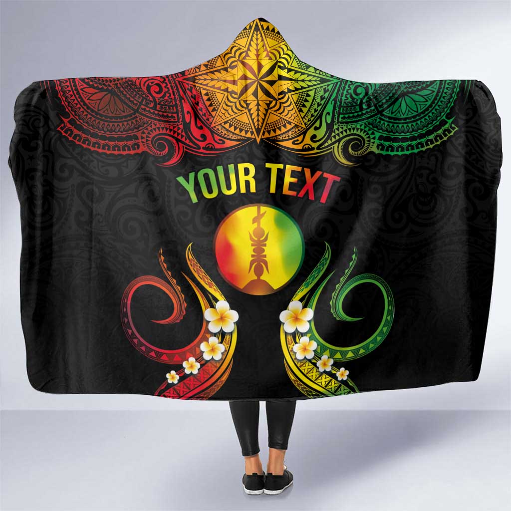 Personalised New Caledonia Independence Day Hooded Blanket Polynesian Tattoo and Plumeria Reggae Color