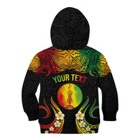 Personalised New Caledonia Independence Day Kid Hoodie Polynesian Tattoo and Plumeria Reggae Color