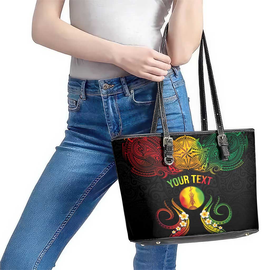 Personalised New Caledonia Independence Day Leather Tote Bag Polynesian Tattoo and Plumeria Reggae Color LT03 - Polynesian Pride