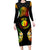 Personalised New Caledonia Independence Day Long Sleeve Bodycon Dress Polynesian Tattoo and Plumeria Reggae Color