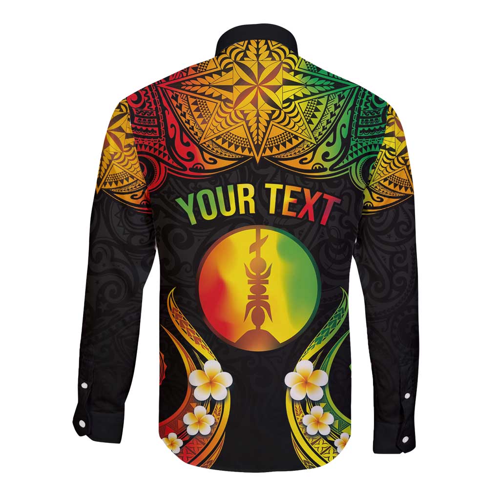Personalised New Caledonia Independence Day Long Sleeve Button Shirt Polynesian Tattoo and Plumeria Reggae Color LT03 - Polynesian Pride