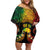 Personalised New Caledonia Independence Day Off Shoulder Short Dress Polynesian Tattoo and Plumeria Reggae Color