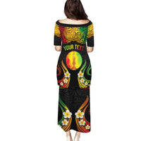 Personalised New Caledonia Independence Day Puletasi Polynesian Tattoo and Plumeria Reggae Color LT03 - Polynesian Pride