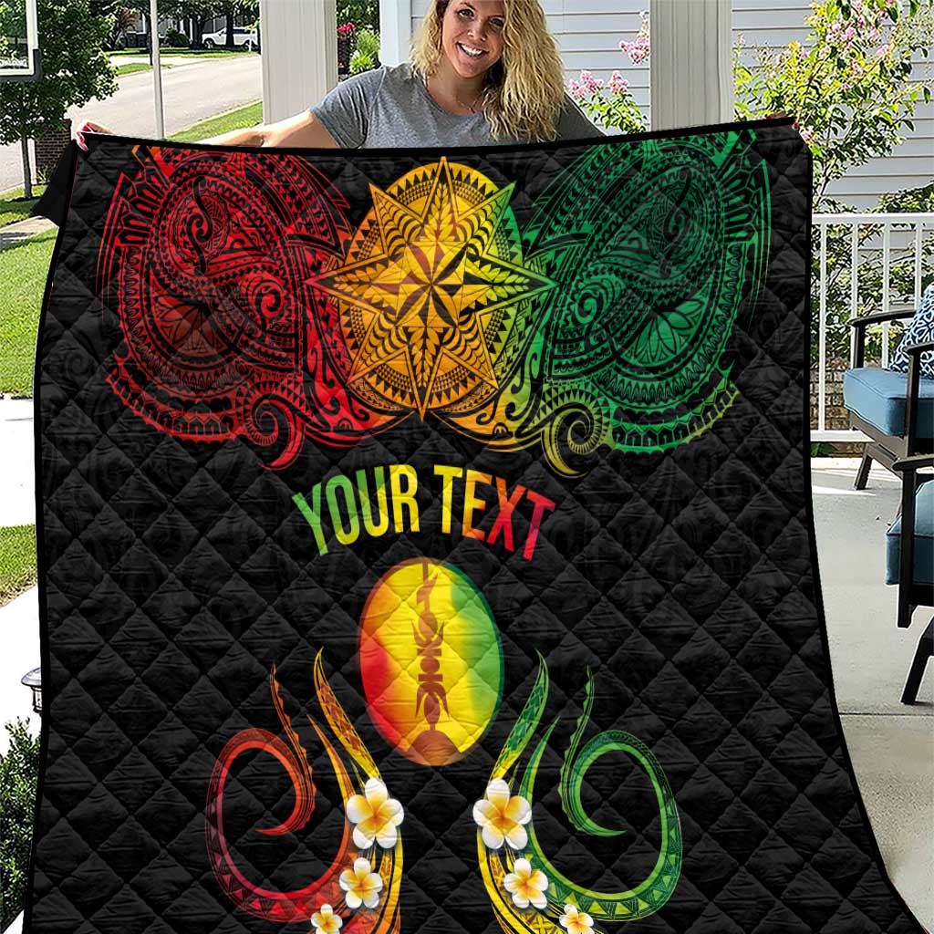 Personalised New Caledonia Independence Day Quilt Polynesian Tattoo and Plumeria Reggae Color