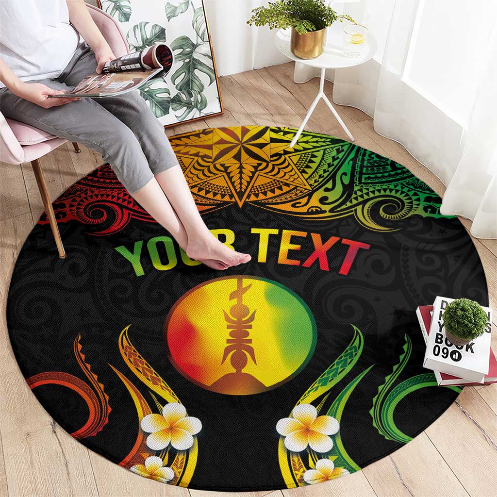 Personalised New Caledonia Independence Day Round Carpet Polynesian Tattoo and Plumeria Reggae Color