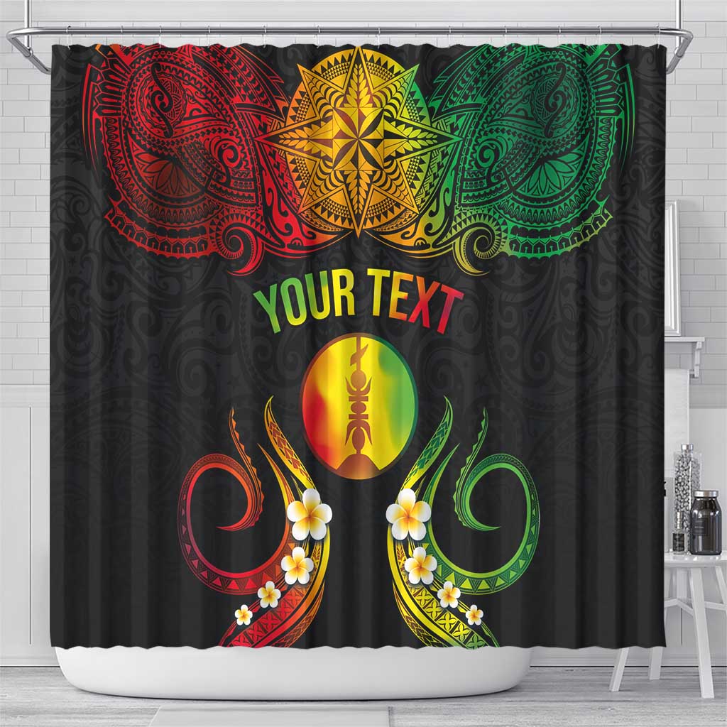 Personalised New Caledonia Independence Day Shower Curtain Polynesian Tattoo and Plumeria Reggae Color LT03 - Polynesian Pride