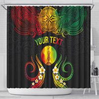 Personalised New Caledonia Independence Day Shower Curtain Polynesian Tattoo and Plumeria Reggae Color LT03 - Polynesian Pride