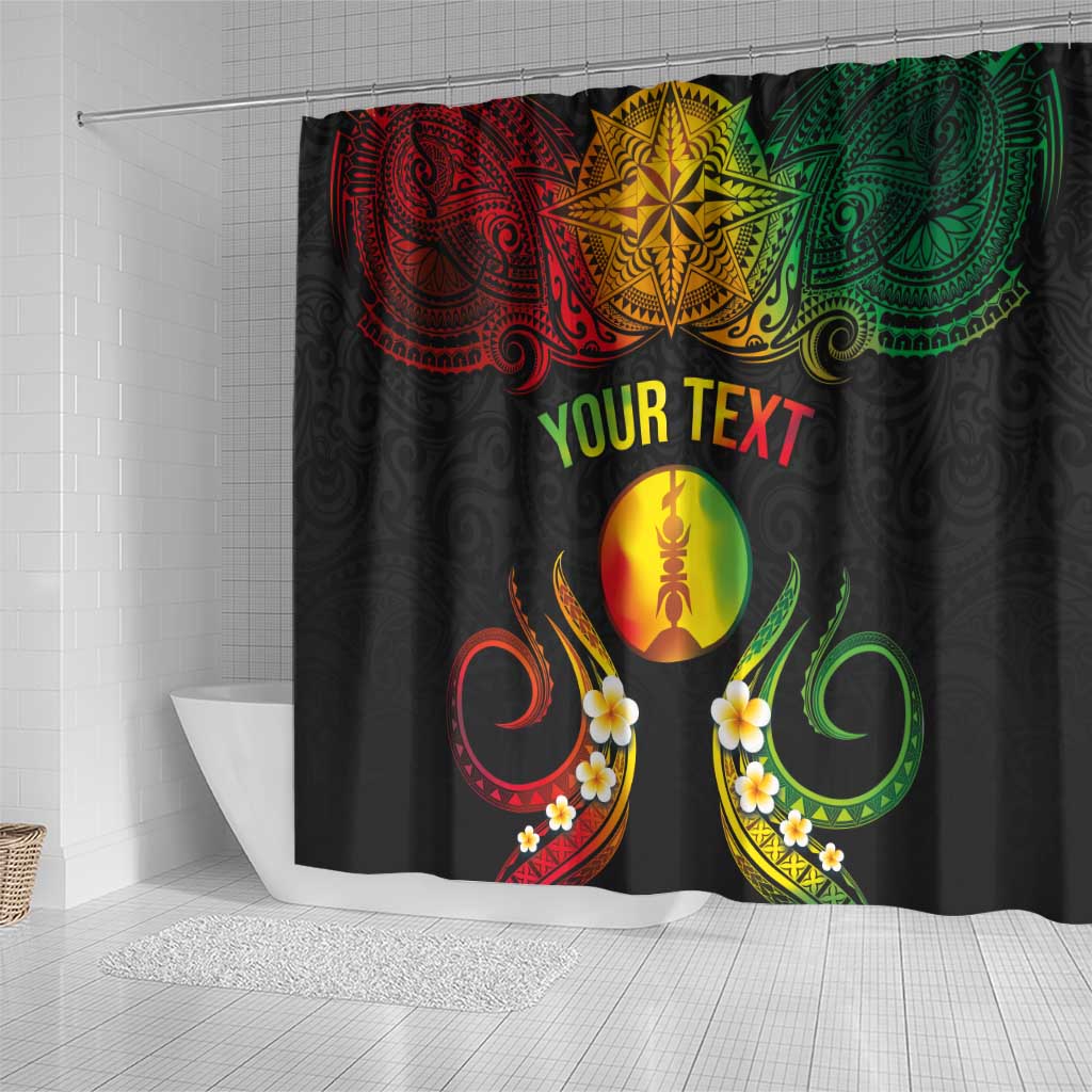 Personalised New Caledonia Independence Day Shower Curtain Polynesian Tattoo and Plumeria Reggae Color LT03 - Polynesian Pride