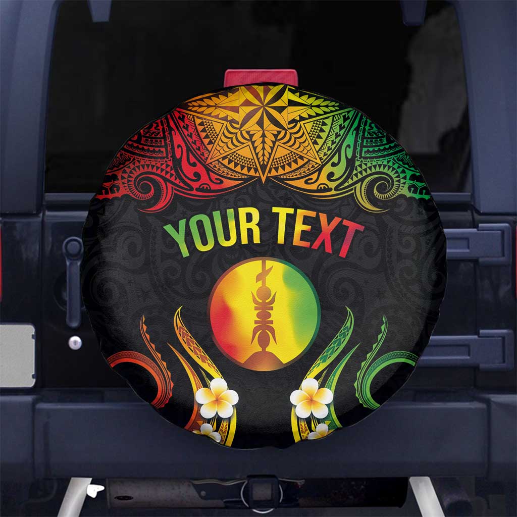 Personalised New Caledonia Independence Day Spare Tire Cover Polynesian Tattoo and Plumeria Reggae Color