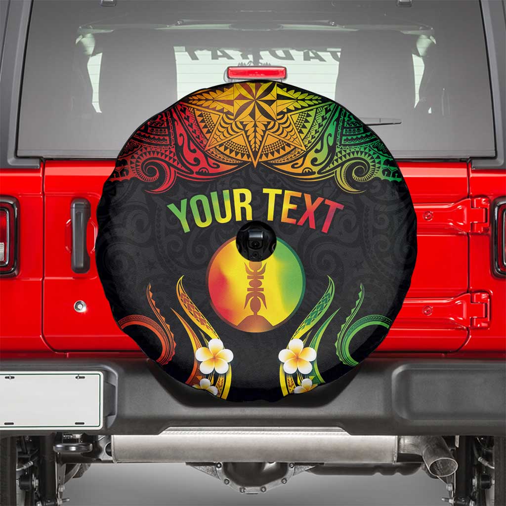 Personalised New Caledonia Independence Day Spare Tire Cover Polynesian Tattoo and Plumeria Reggae Color