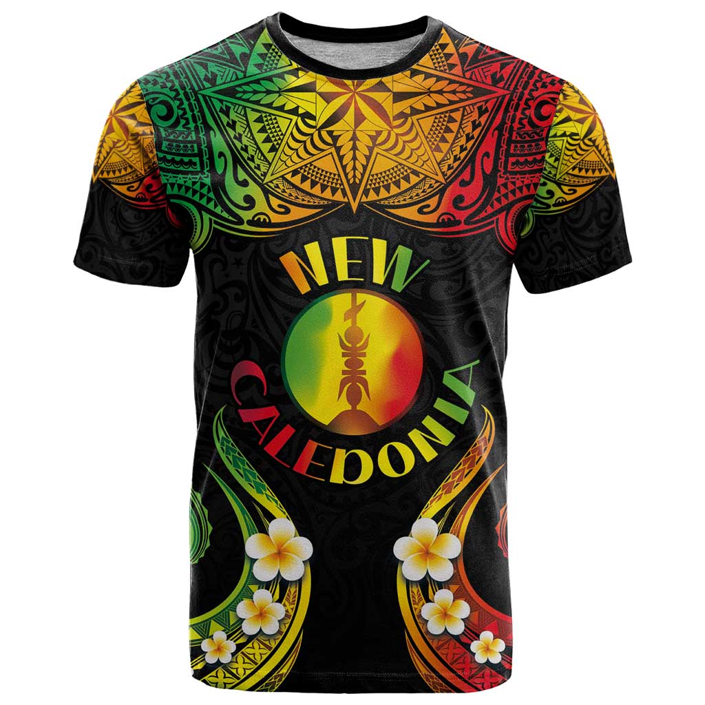 Personalised New Caledonia Independence Day T Shirt Polynesian Tattoo and Plumeria Reggae Color LT03 Reggae - Polynesian Pride