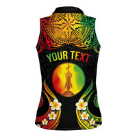 Personalised New Caledonia Independence Day Women Sleeveless Polo Shirt Polynesian Tattoo and Plumeria Reggae Color LT03 - Polynesian Pride