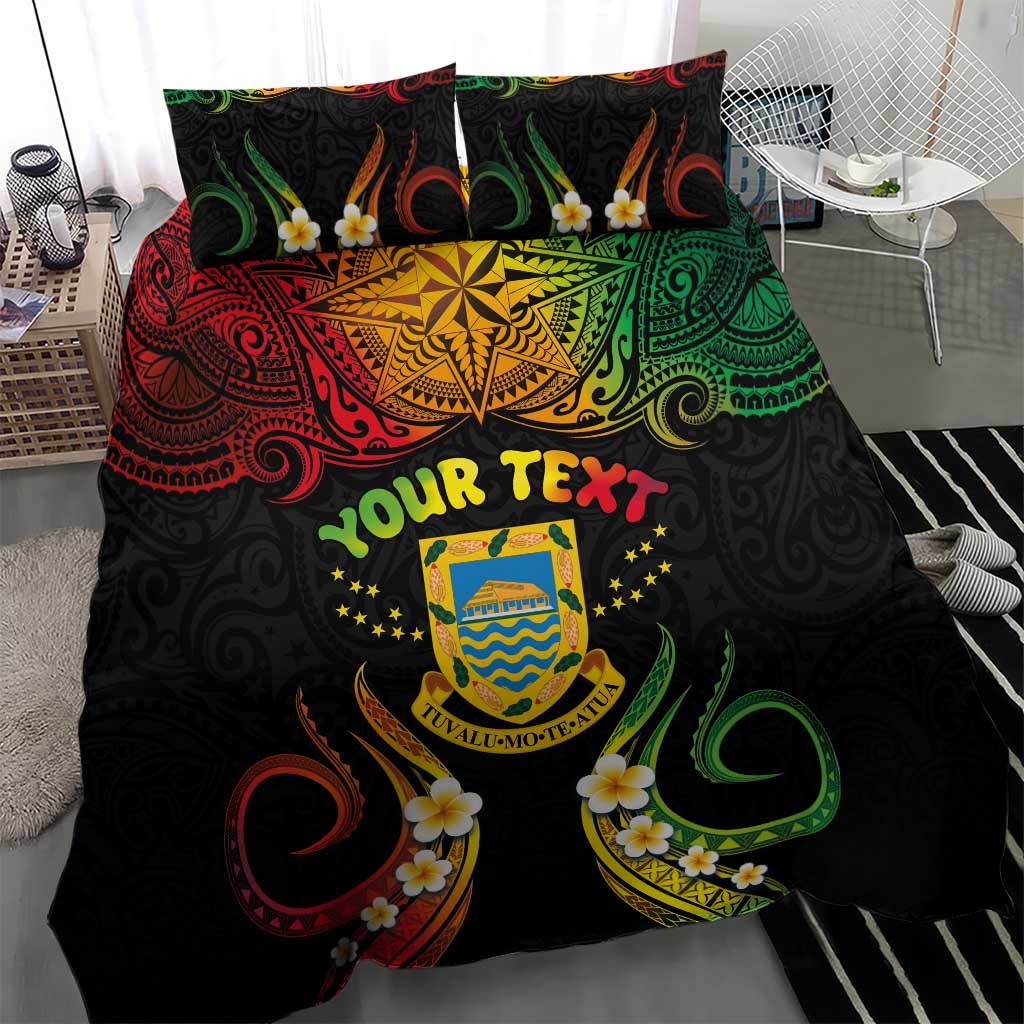 Personalised Tuvalu Independence Day Bedding Set Polynesian Tattoo and Plumeria Reggae Color