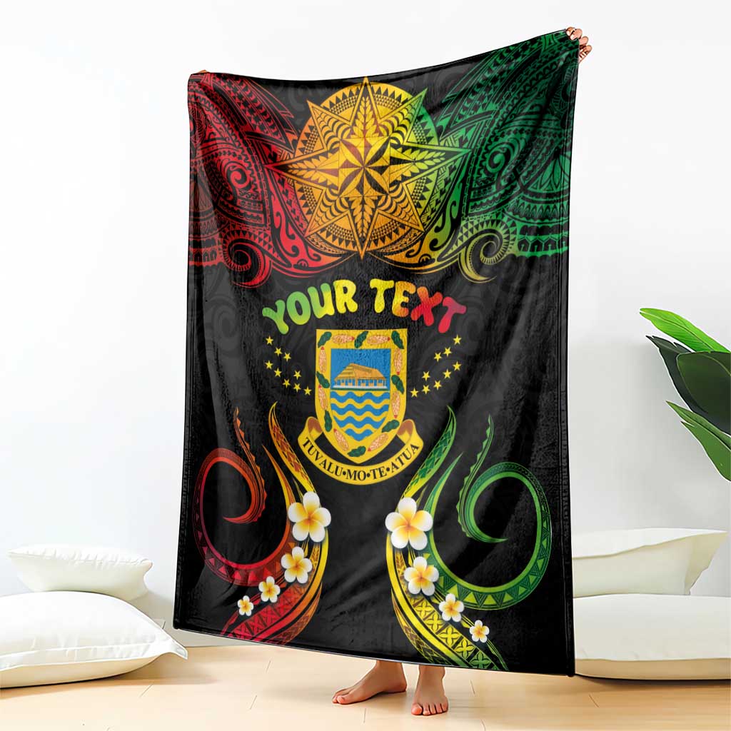 Personalised Tuvalu Independence Day Blanket Polynesian Tattoo and Plumeria Reggae Color