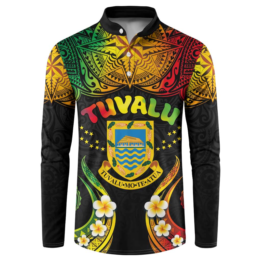 Personalised Tuvalu Independence Day Button Sweatshirt Polynesian Tattoo and Plumeria Reggae Color