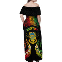 Personalised Tuvalu Independence Day Family Matching Off Shoulder Maxi Dress and Hawaiian Shirt Polynesian Tattoo and Plumeria Reggae Color