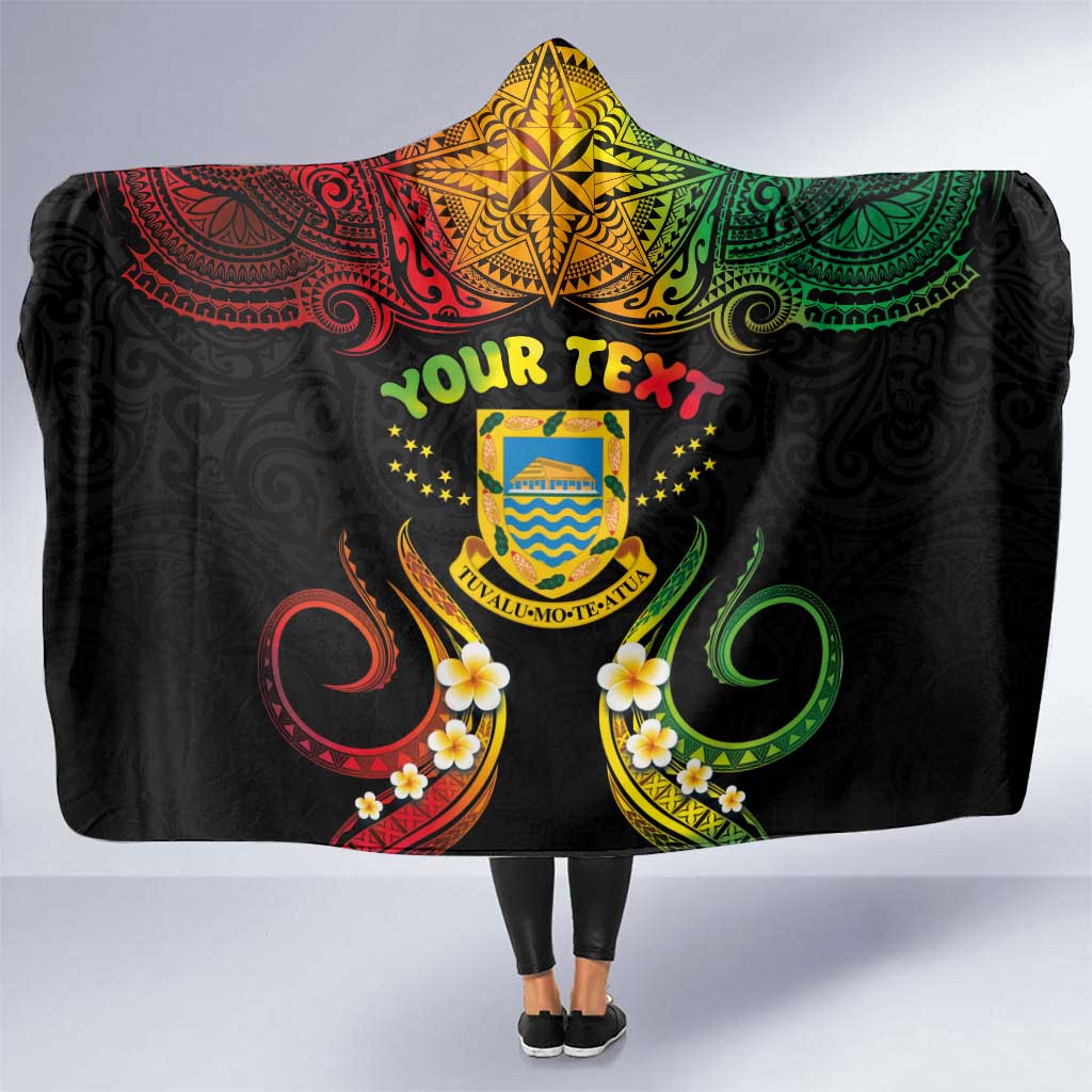 Personalised Tuvalu Independence Day Hooded Blanket Polynesian Tattoo and Plumeria Reggae Color