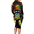 Personalised Tuvalu Independence Day Long Sleeve Bodycon Dress Polynesian Tattoo and Plumeria Reggae Color