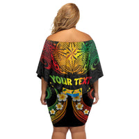 Personalised Tuvalu Independence Day Off Shoulder Short Dress Polynesian Tattoo and Plumeria Reggae Color