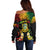 Personalised Tuvalu Independence Day Off Shoulder Sweater Polynesian Tattoo and Plumeria Reggae Color