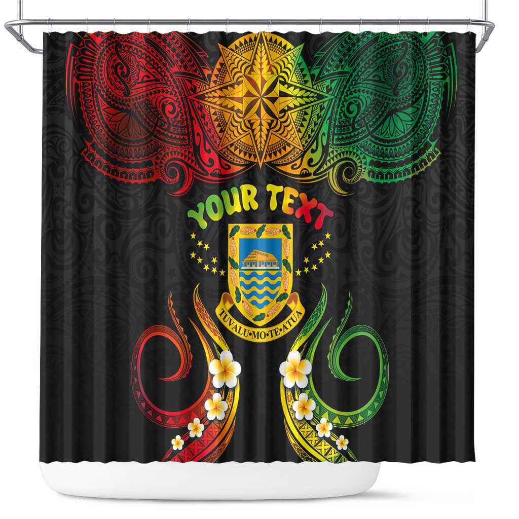 Personalised Tuvalu Independence Day Shower Curtain Polynesian Tattoo and Plumeria Reggae Color