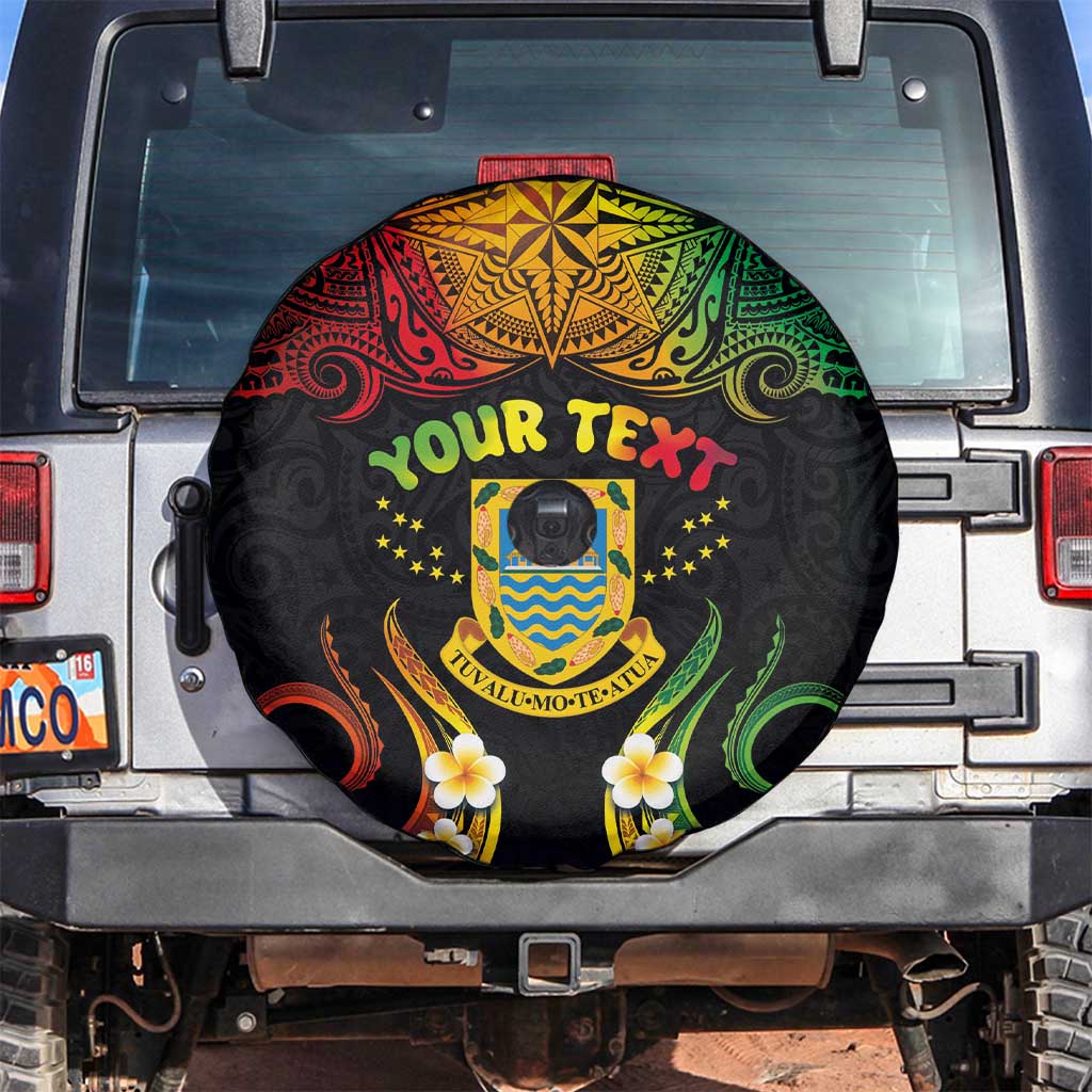 Personalised Tuvalu Independence Day Spare Tire Cover Polynesian Tattoo and Plumeria Reggae Color