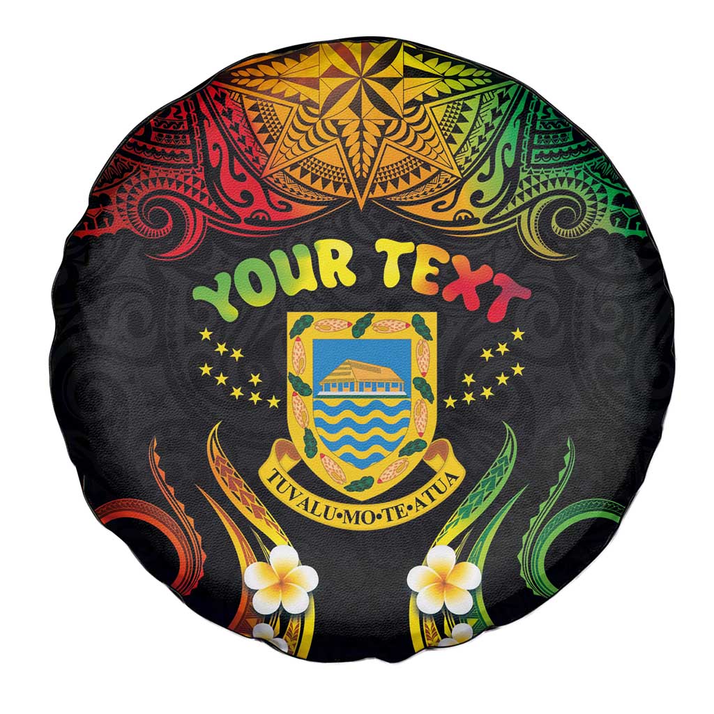 Personalised Tuvalu Independence Day Spare Tire Cover Polynesian Tattoo and Plumeria Reggae Color