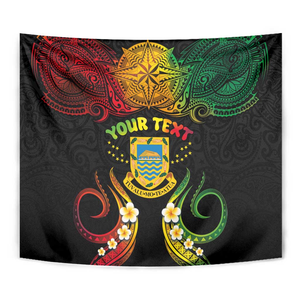 Personalised Tuvalu Independence Day Tapestry Polynesian Tattoo and Plumeria Reggae Color