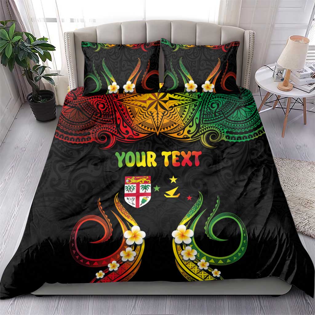Personalised Malampa Fiji Day Bedding Set Polynesian Tattoo and Plumeria Reggae Color