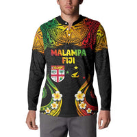 Personalised Malampa Fiji Day Button Sweatshirt Polynesian Tattoo and Plumeria Reggae Color