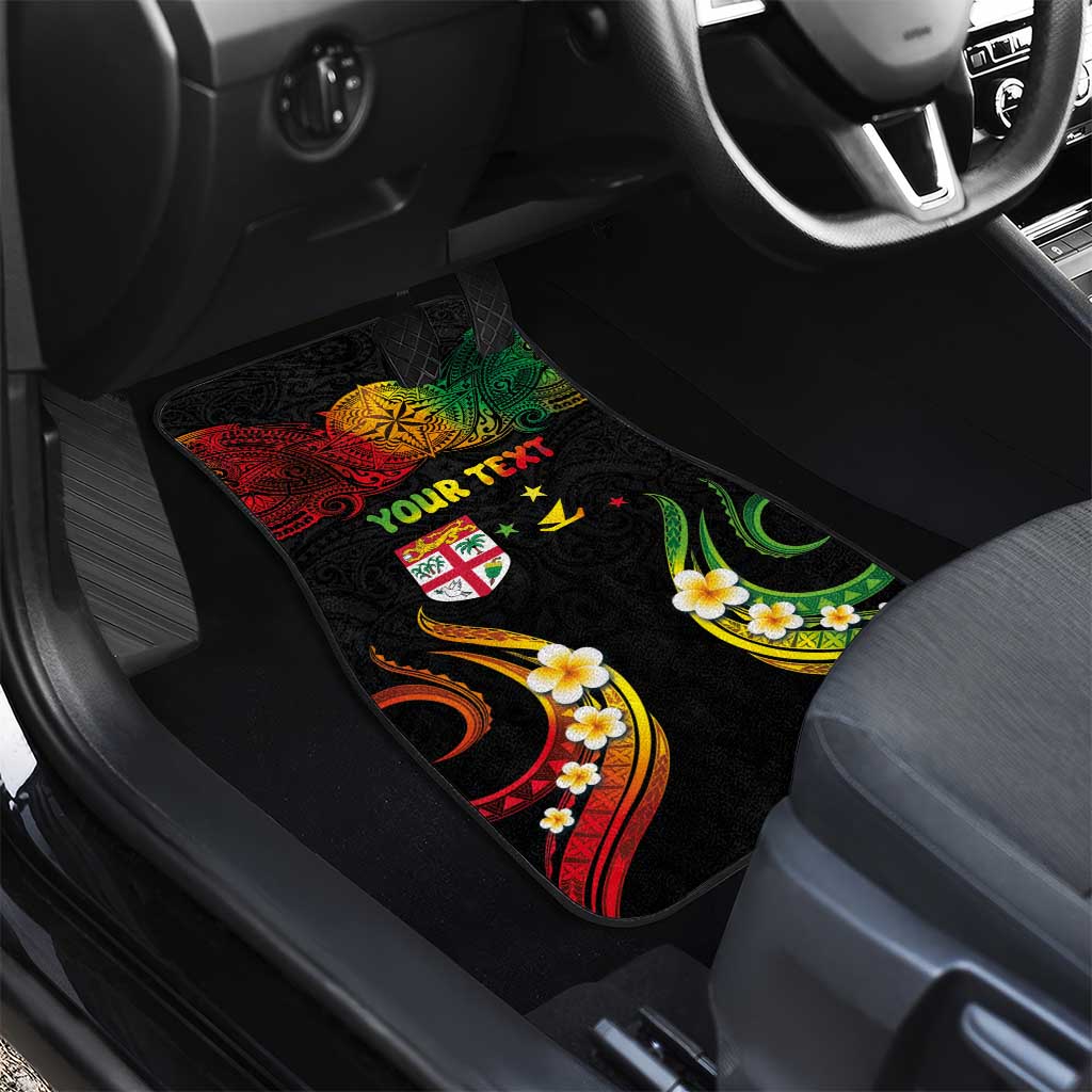 Personalised Malampa Fiji Day Car Mats Polynesian Tattoo and Plumeria Reggae Color