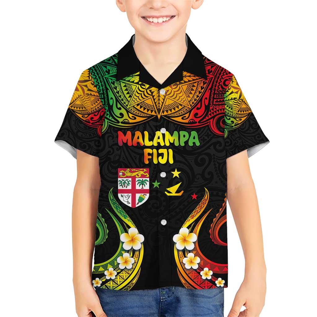Personalised Malampa Fiji Day Family Matching Short Sleeve Bodycon Dress and Hawaiian Shirt Polynesian Tattoo and Plumeria Reggae Color