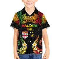 Personalised Malampa Fiji Day Family Matching Short Sleeve Bodycon Dress and Hawaiian Shirt Polynesian Tattoo and Plumeria Reggae Color