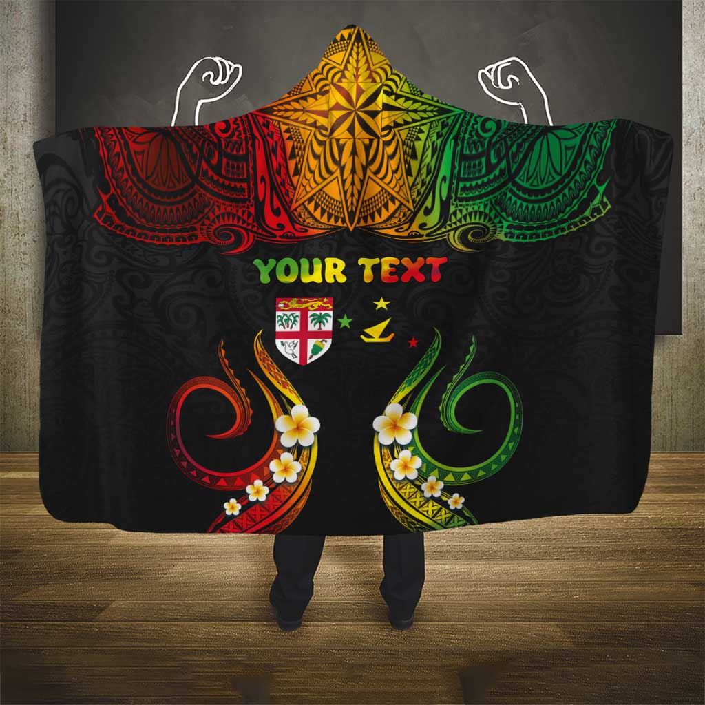 Personalised Malampa Fiji Day Hooded Blanket Polynesian Tattoo and Plumeria Reggae Color