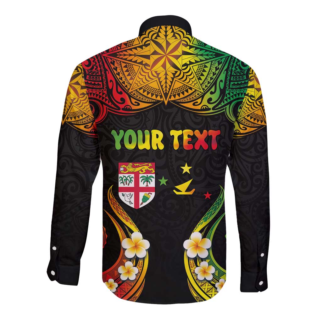 Personalised Malampa Fiji Day Long Sleeve Button Shirt Polynesian Tattoo and Plumeria Reggae Color LT03 - Polynesian Pride