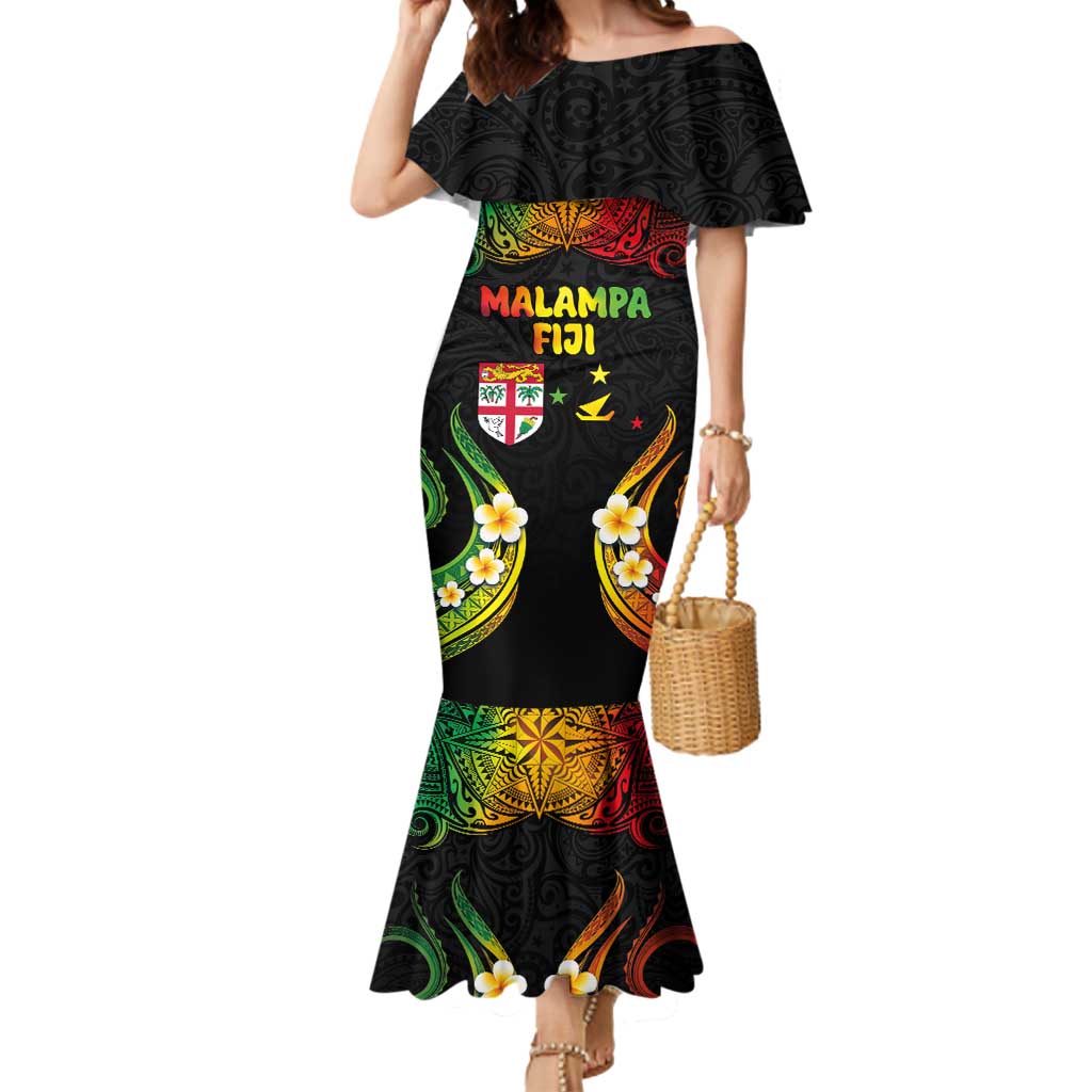 Personalised Malampa Fiji Day Mermaid Dress Polynesian Tattoo and Plumeria Reggae Color